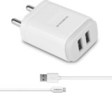 Ambrane AWC-22 2.1A Dual Port Fast Charger with Charge & Sync USB Cable Mobile Charger(White, Cable Included)