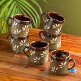 ExclusiveLane ‘Leaf Sips’ Handpainted & Handglazed Ceramic Cups Coffee Mugs & Ceramic Chai Tea Cups