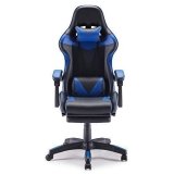 Sunon Gaming Chair Adjustable Seat Height High Back Ergonomic Chair with Headrest and Massager Lumbar Support Retractable Footrest PVC Leather Gaming Chair for PC